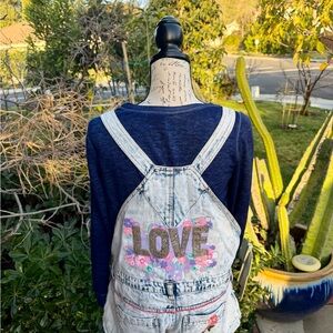 Denim Overalls with Love Graphic